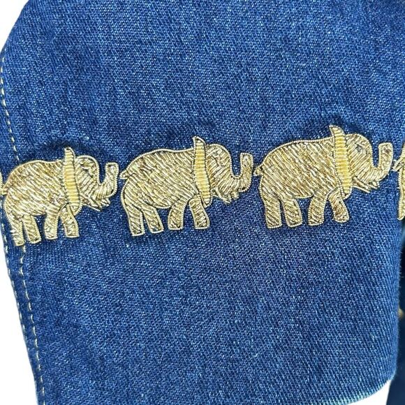 Escada Margaretha Ley 34 Denim Blazer Jacket Gold Elephant Trim Buttons US 4 - Picture 8 of 13